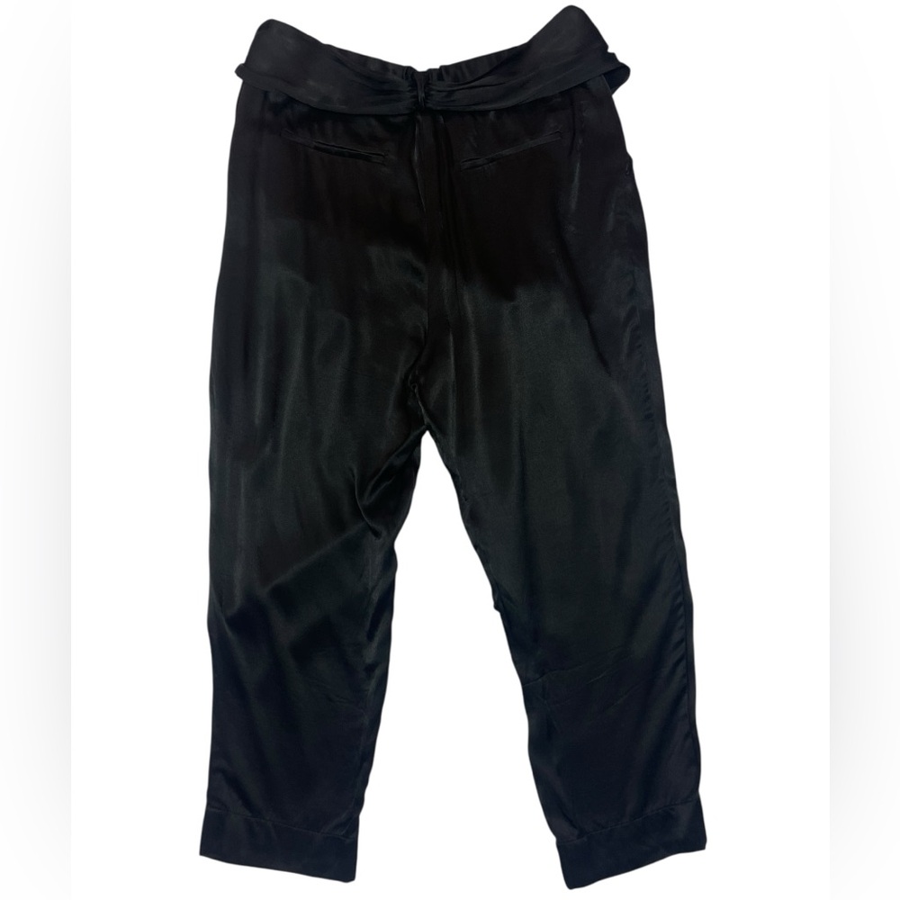 Anthropologie ett:twa Satin Black Tie Waist Wide Leg Trouser Ankle Pants Size 14 - Picture 4 of 16